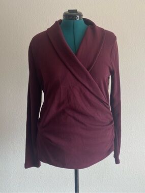 Ann Taylor Wrap Front Long Sleeve Top - Burgundy